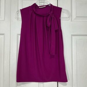 🍓 Tiffany & Grey Fuscia Pink Sleeveless Top / Blouse Tie Neck - Petite Small